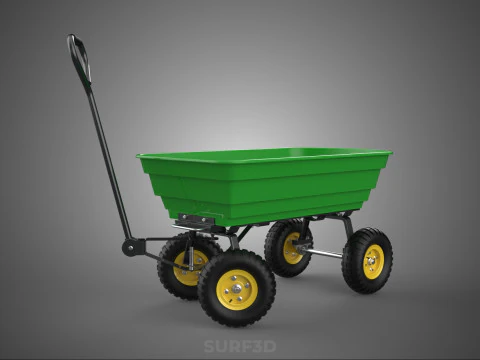 FOUR 4 WHEELS HEAVY DUTY GREEN GARDEN CART WHEELBARROW PLASTIC 3D Model