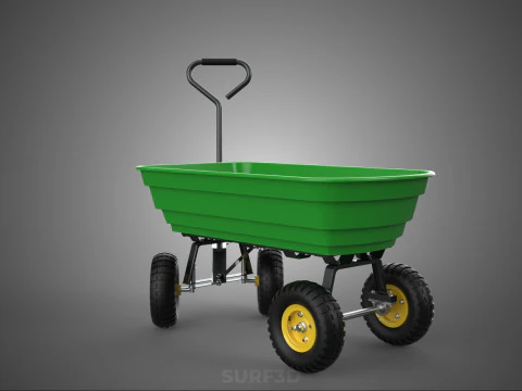 FOUR 4 WHEELS HEAVY DUTY GREEN GARDEN CART WHEELBARROW PLASTIC 3D Model