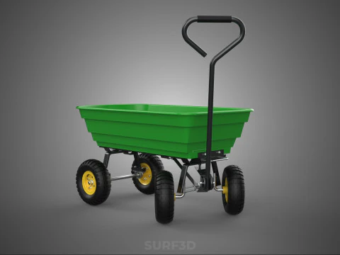 FOUR 4 WHEELS HEAVY DUTY GREEN GARDEN CART WHEELBARROW PLASTIC 3D Model