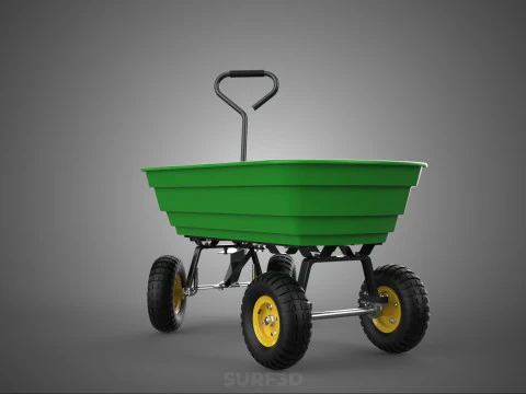 FOUR 4 WHEELS HEAVY DUTY GREEN GARDEN CART WHEELBARROW PLASTIC 3D Model