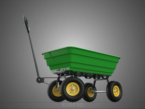 FOUR 4 WHEELS HEAVY DUTY GREEN GARDEN CART WHEELBARROW PLASTIC 3D Model
