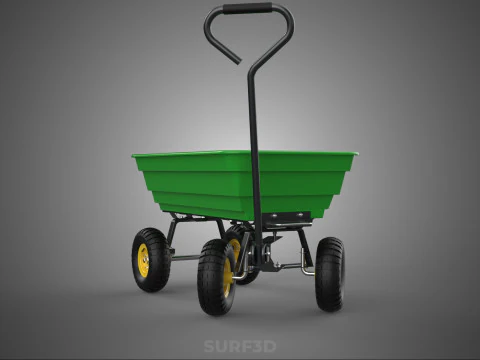 FOUR 4 WHEELS HEAVY DUTY GREEN GARDEN CART WHEELBARROW PLASTIC 3D Model