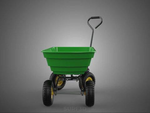 FOUR 4 WHEELS HEAVY DUTY GREEN GARDEN CART WHEELBARROW PLASTIC 3D Model