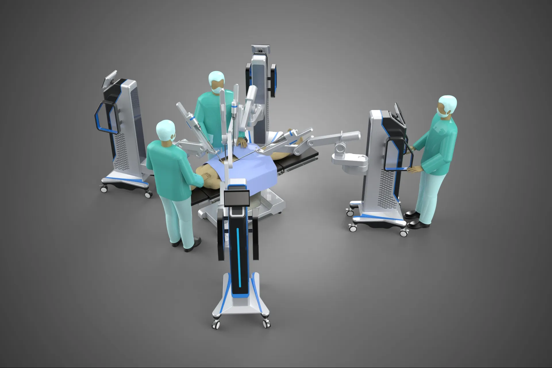 MEDICAL ROBOTIC ASSISTED SURGICAL SYSTEM SURGEON SURGERY PATIENT 3D Model .c4d .max .obj .3ds .fbx .stl .blend 