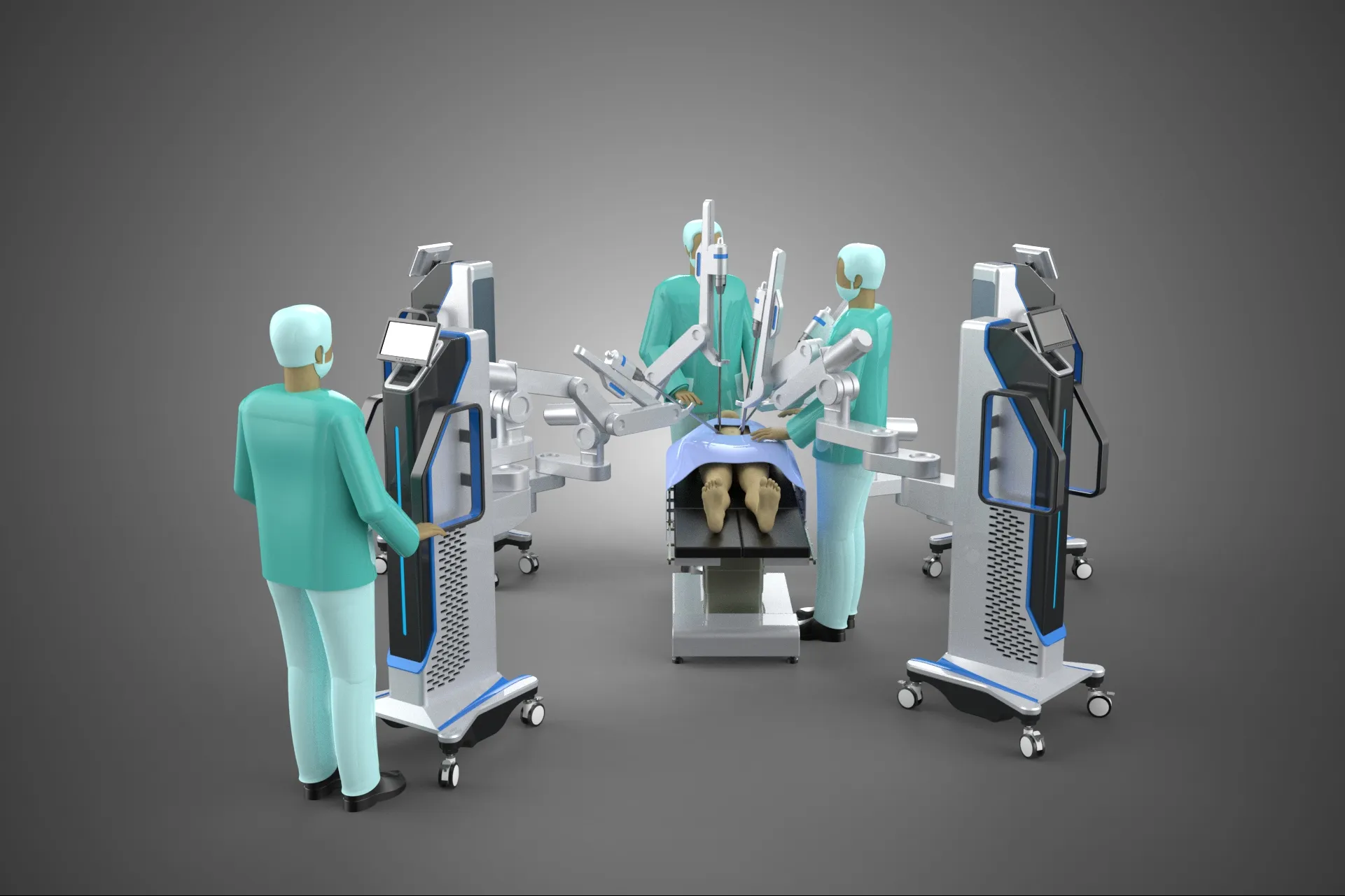 ROBOTIC ASSISTED SURGICAL SYSTEM SURGEON TEAM PERFORMING SURGERY 3D Model .c4d .max .obj .3ds .fbx .stl .blend 