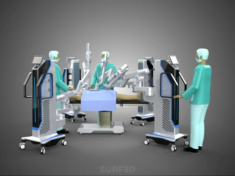 ROBOTIC ASSISTED SURGICAL SYSTEM SURGEON TEAM PERFORMING SURGERY 3D Model