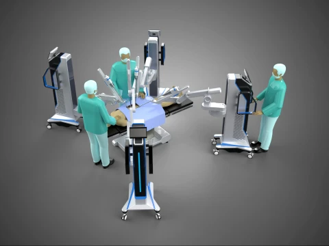 ROBOTIC ASSISTED SURGICAL SYSTEM SURGEON TEAM PERFORMING SURGERY 3D Model