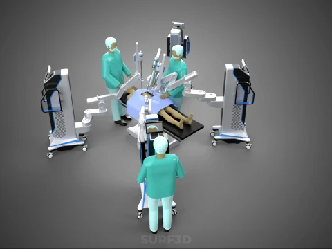ROBOTIC ASSISTED SURGICAL SYSTEM SURGEON TEAM PERFORMING SURGERY 3D Model