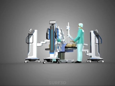 ROBOTIC ASSISTED SURGICAL SYSTEM SURGEON TEAM PERFORMING SURGERY 3D Model