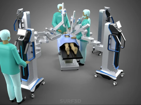 ROBOTIC ASSISTED SURGICAL SYSTEM SURGEON TEAM PERFORMING SURGERY 3D Model
