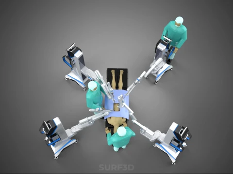 ROBOTIC ASSISTED SURGICAL SYSTEM SURGEON TEAM PERFORMING SURGERY 3D Model