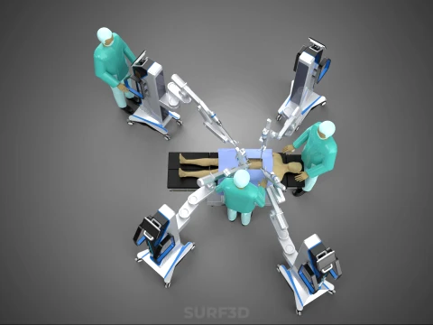 ROBOTIC ASSISTED SURGICAL SYSTEM SURGEON TEAM PERFORMING SURGERY 3D Model