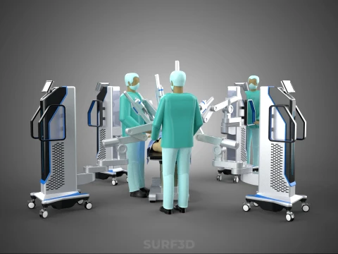 ROBOTIC ASSISTED SURGICAL SYSTEM SURGEON TEAM PERFORMING SURGERY 3D Model