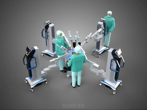 ROBOTIC ASSISTED SURGICAL SYSTEM SURGEON TEAM PERFORMING SURGERY 3D Model