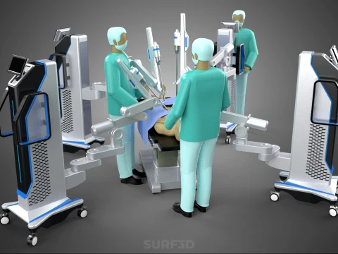 ROBOTIC ASSISTED SURGICAL SYSTEM SURGEON TEAM PERFORMING SURGERY 3D Model