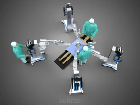 ROBOTIC ASSISTED SURGICAL SYSTEM SURGEON TEAM PERFORMING SURGERY 3D Model