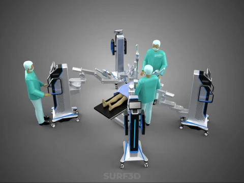 ROBOTIC ASSISTED SURGICAL SYSTEM SURGEON TEAM PERFORMING SURGERY 3D Model