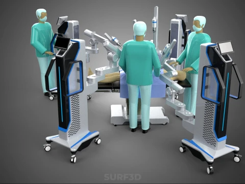 ROBOTIC ASSISTED SURGICAL SYSTEM SURGEON TEAM PERFORMING SURGERY 3D Model