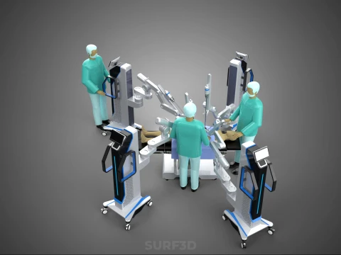 ROBOTIC ASSISTED SURGICAL SYSTEM SURGEON TEAM PERFORMING SURGERY 3D Model