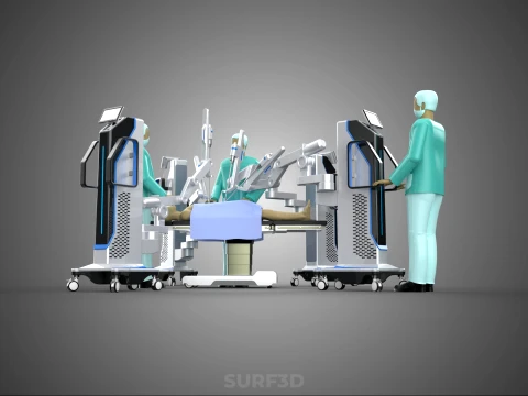 ROBOTIC ASSISTED SURGICAL SYSTEM SURGEON TEAM PERFORMING SURGERY 3D Model