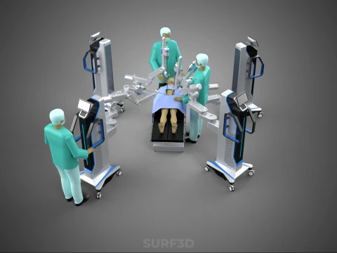 ROBOTIC ASSISTED SURGICAL SYSTEM SURGEON TEAM PERFORMING SURGERY 3D Model