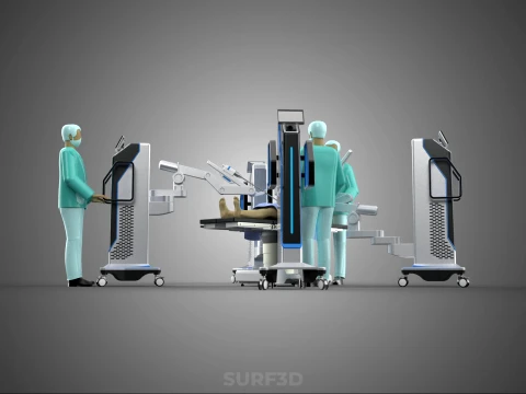 ROBOTIC ASSISTED SURGICAL SYSTEM SURGEON TEAM PERFORMING SURGERY 3D Model