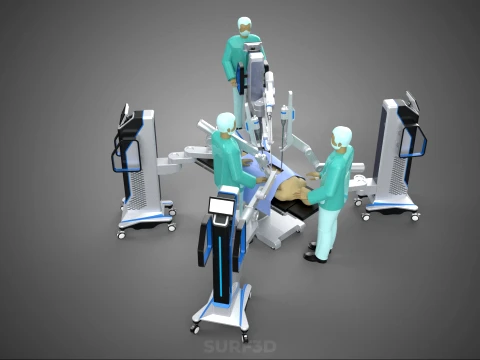 ROBOTIC ASSISTED SURGICAL SYSTEM SURGEON TEAM PERFORMING SURGERY 3D Model