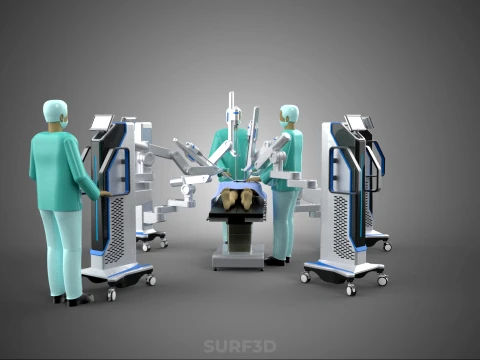 ROBOTIC ASSISTED SURGICAL SYSTEM SURGEON TEAM PERFORMING SURGERY 3D Model