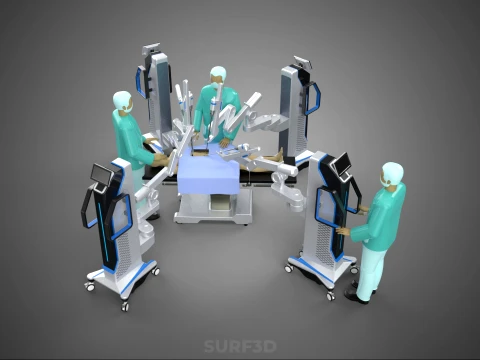 ROBOTIC ASSISTED SURGICAL SYSTEM SURGEON TEAM PERFORMING SURGERY 3D Model