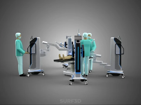 ROBOTIC ASSISTED SURGICAL SYSTEM SURGEON TEAM PERFORMING SURGERY 3D Model