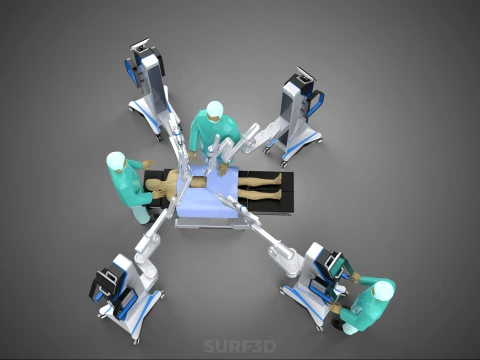 ROBOTIC ASSISTED SURGICAL SYSTEM SURGEON TEAM PERFORMING SURGERY 3D Model