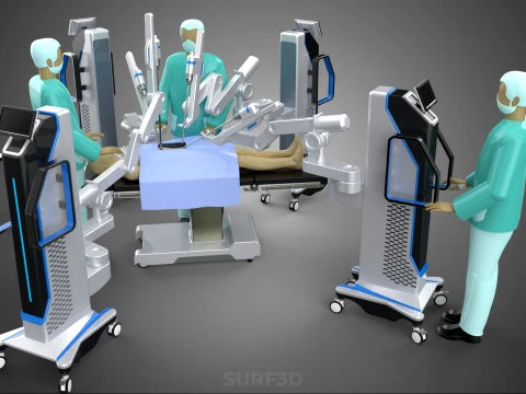 ROBOTIC ASSISTED SURGICAL SYSTEM SURGEON TEAM PERFORMING SURGERY 3D Model