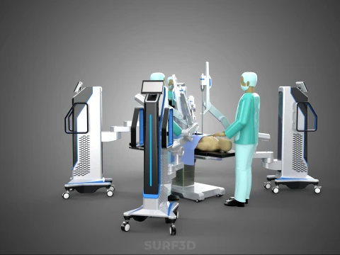 ROBOTIC ASSISTED SURGICAL SYSTEM SURGEON TEAM PERFORMING SURGERY 3D Model