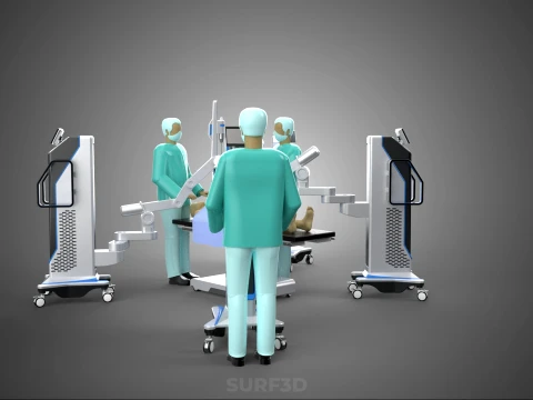 ROBOTIC ASSISTED SURGICAL SYSTEM SURGEON TEAM PERFORMING SURGERY 3D Model