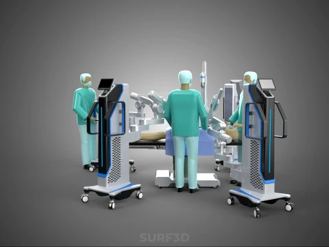 ROBOTIC ASSISTED SURGICAL SYSTEM SURGEON TEAM PERFORMING SURGERY 3D Model