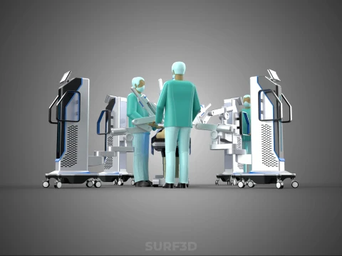 ROBOTIC ASSISTED SURGICAL SYSTEM SURGEON TEAM PERFORMING SURGERY 3D Model