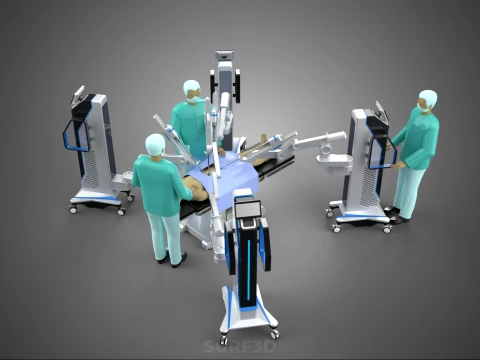 ROBOTIC ASSISTED SURGICAL SYSTEM SURGEON TEAM PERFORMING SURGERY 3D Model