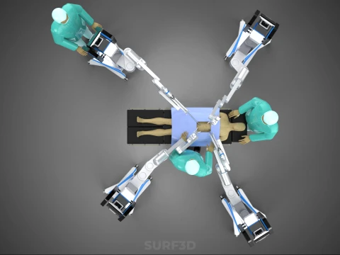 ROBOTIC ASSISTED SURGICAL SYSTEM SURGEON TEAM PERFORMING SURGERY 3D Model