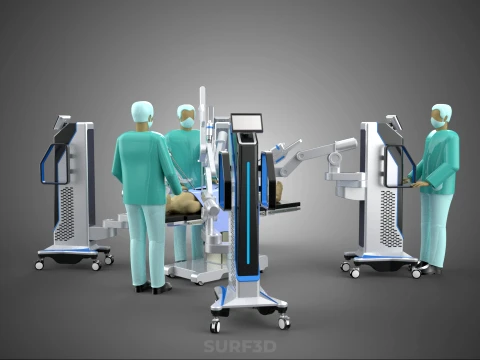 ROBOTIC ASSISTED SURGICAL SYSTEM SURGEON TEAM PERFORMING SURGERY 3D Model