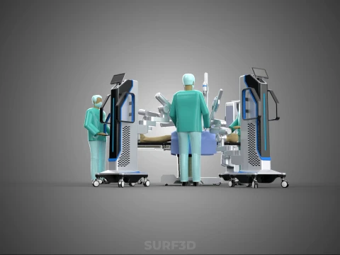 ROBOTIC ASSISTED SURGICAL SYSTEM SURGEON TEAM PERFORMING SURGERY 3D Model