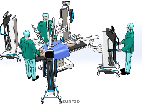 ROBOTIC ASSISTED SURGICAL SYSTEM SURGEON TEAM PERFORMING SURGERY 3D Model