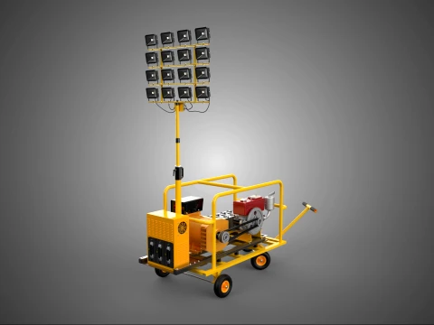 TOUR DE LAMPE D'&Eacute;CLAIRAGE MOBILE GROUPE G&Eacute;N&Eacute;RATEUR D'&Eacute;NERGIE DIESEL M&Acirc;T D'&Eacute;CLAIRAGE Modèle 3D