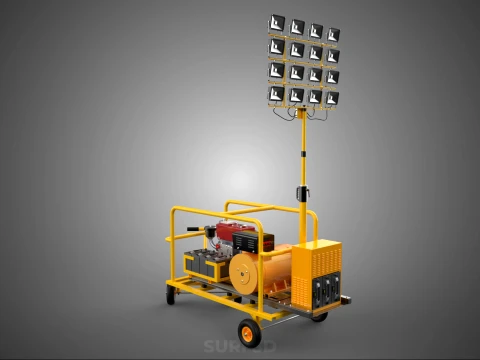 TORRE DE L&Acirc;MPADA DE LUZ M&Oacute;VEL CONJUNTO DE GERADOR DE ENERGIA DIESEL MASTRO DE ILUMINA&Ccedil;&Atilde;O Modelo 3D