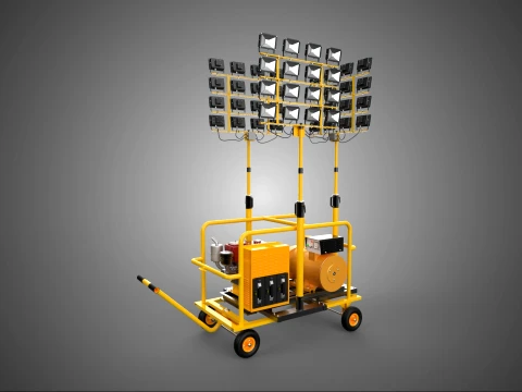 TORRE DE LÂMPADA DE LUZ MÓVEL DIESEL POWER MAST GERADOR GENSET ARRAY Modelo 3D