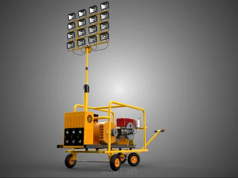 MOBILE TRAILER LIGHT LAMP TOWER DIESEL ELECTRIC GENSET ARRAY RIG 3D Model