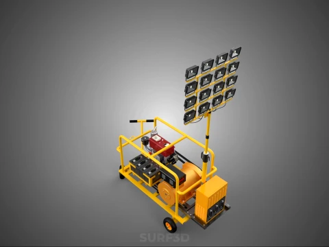 MOBILE TRAILER LIGHT LAMP TOWER DIESEL ELECTRIC GENSET ARRAY RIG 3D Model