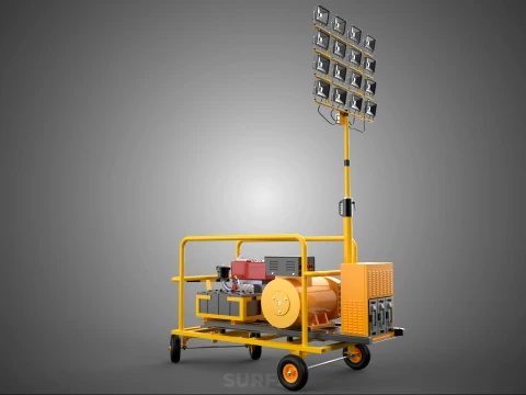 MOBILE TRAILER LIGHT LAMP TOWER DIESEL ELECTRIC GENSET ARRAY RIG 3D Model