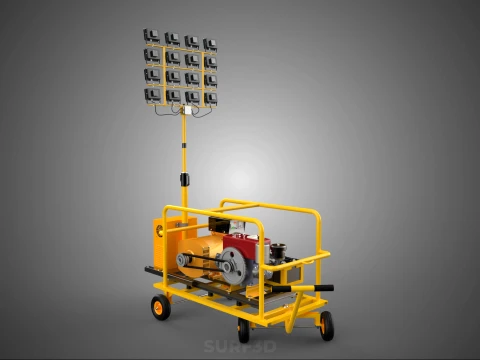 MOBILE TRAILER LIGHT LAMP TOWER DIESEL ELECTRIC GENSET ARRAY RIG 3D Model