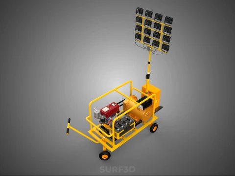 MOBILE TRAILER LIGHT LAMP TOWER DIESEL ELECTRIC GENSET ARRAY RIG 3D Model