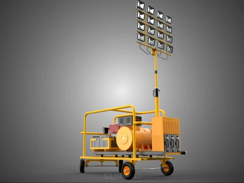 MOBILE TRAILER LIGHT LAMP TOWER DIESEL ELECTRIC GENSET ARRAY RIG 3D Model